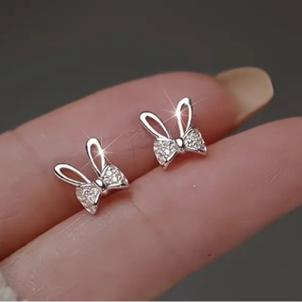 Sparkling Bunny Ears & Bow Stud Earrings - Picture 2 of 3